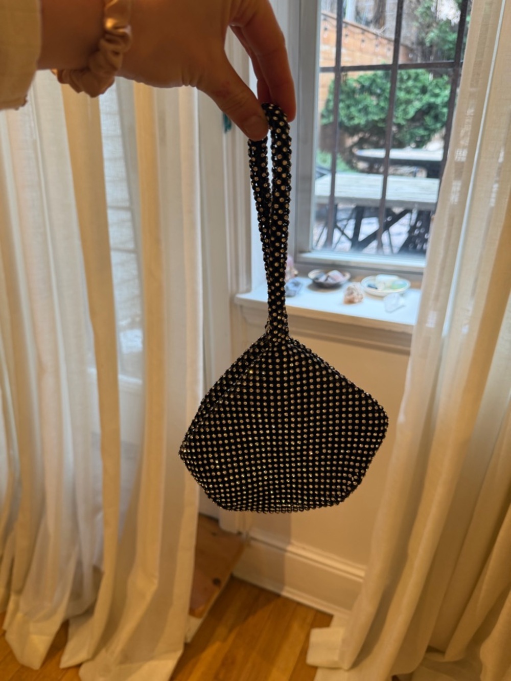 Black Crystal Wristlet Clutch Bag